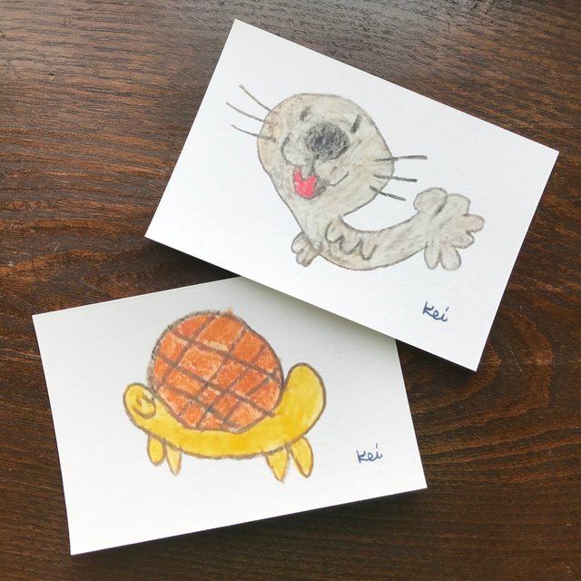 ほっこりかわいいkeiちゃんイラストポストカード アザラシくん かめくん ハンドメイドマーケット Minne ほっこりかわいいkeiちゃんイラストポストカード アザラシくん かめくん ハンドメイドマーケット Minne