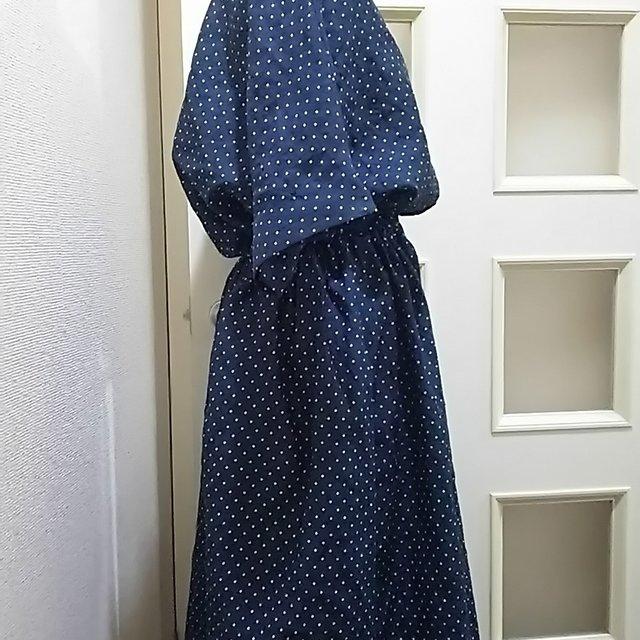 水玉リネンのドルマンスリーブ ウエストゴムワンピース ハンドメイドマーケット Minne 水玉リネンのドルマンスリーブ ウエストゴムワンピース ハンドメイドマーケット Minne