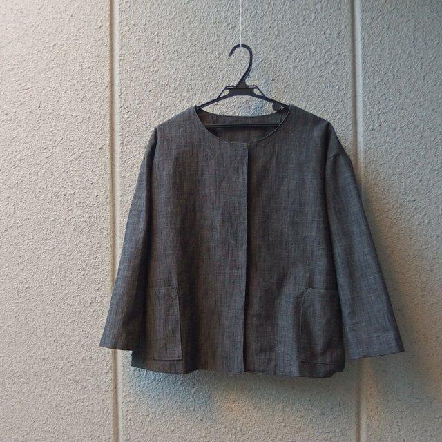 コットン新潟先染め 後タックノーカラージャケット ブラック ハンドメイドマーケット Minne コットン新潟先染め 後タックノーカラージャケット ブラック ハンドメイドマーケット Minne