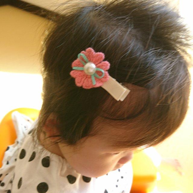 人気商品の 006【パールリボン】ベビーヘアクリップ - ファッション雑貨 【オープニング 大放出セール】 リーフ柄デニムりぼん ベビーヘアクリップ ファッション雑貨