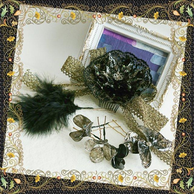 ❇️黒花の髪飾りセット❇️蝶❇️羽根❇️