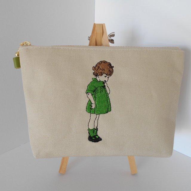 可愛いフランスの女の子 刺繍の帆布のポーチ グリーン18 ハンドメイドマーケット Minne 可愛いフランスの女の子 刺繍の帆布のポーチ グリーン18 ハンドメイドマーケット Minne