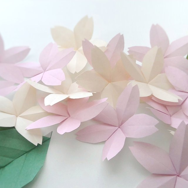 折り紙 さくら パステルカラー 桜と葉 壁面 飾り ハンドメイドマーケット Minne 折り紙 さくら パステルカラー 桜と葉 壁面 飾り ハンドメイドマーケット Minne