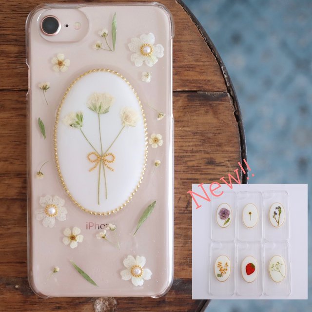 ホワイトフラワー と Antique Frame 選べる押し花iphoneケース 押し花ケース ハンドメイドマーケット Minne