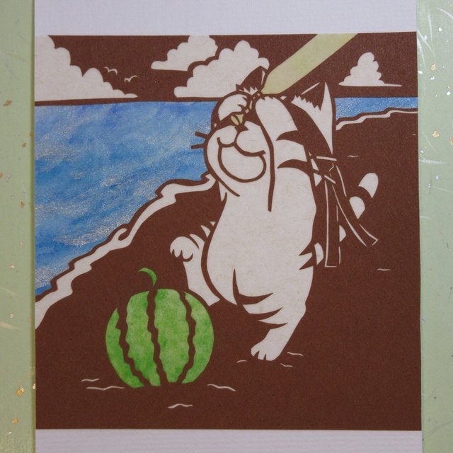 切り絵ポストカード スイカ割り ハンドメイドマーケット Minne 切り絵ポストカード スイカ割り ハンドメイドマーケット Minne