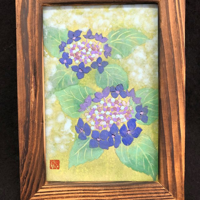 はがきサイズの日本画 額入り 紫陽花 ハンドメイドマーケット Minne はがきサイズの日本画 額入り 紫陽花 ハンドメイドマーケット Minne