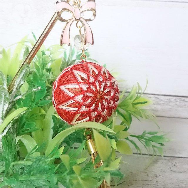 てまり かんざし 赤い二つ菊 ハンドメイドマーケット Minne てまり かんざし 赤い二つ菊 ハンドメイドマーケット Minne