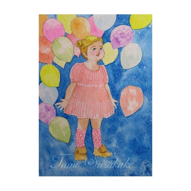 水彩画 原画 可愛い女の子 風船 ハンドメイドマーケット Minne 水彩画 原画 可愛い女の子 風船 ハンドメイドマーケット Minne