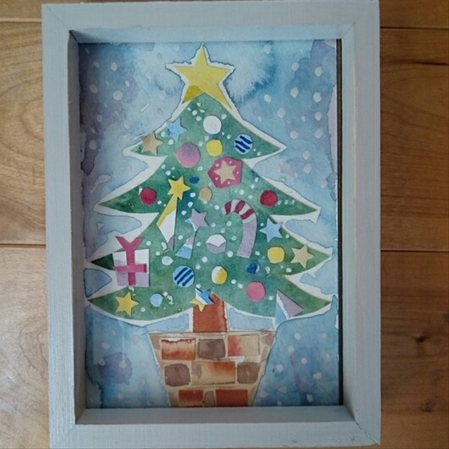 原画 水彩貼り絵のクリスマスツリー 額入り ハンドメイドマーケット Minne 原画 水彩貼り絵のクリスマスツリー 額入り ハンドメイドマーケット Minne