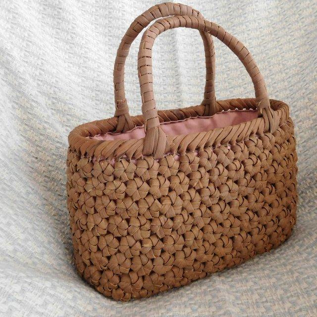 日本公式品 籠 www 山葡萄バッグ四角形花結び コンパクト