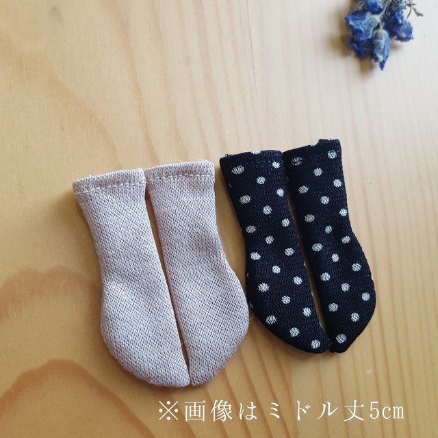 handmade ネオsizeミドル丈ソックス リネンベージュ＆水玉