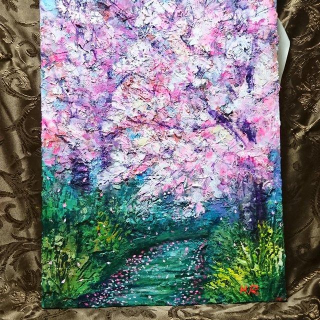 油絵 絵画 桜と川 - tonosycolores.com