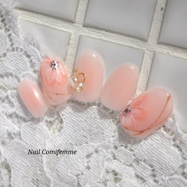 再々 販 アプリコットピンクのフラワージェルネイルチップ ハンドメイドマーケット Minne 再々 販 アプリコットピンクのフラワージェルネイルチップ ハンドメイドマーケット Minne