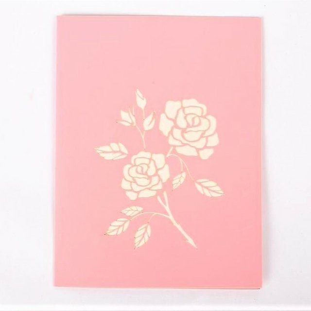 可愛い 手作り切り紙ポップアップメッセージカードピンクローズ 花束 バラブティックナチュラル ハンドメイドマーケット Minne