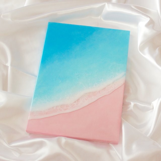 ピンクサンドビーチ　海のアートパネル(小さな海シリーズ)F4 レジンアート　砂なし