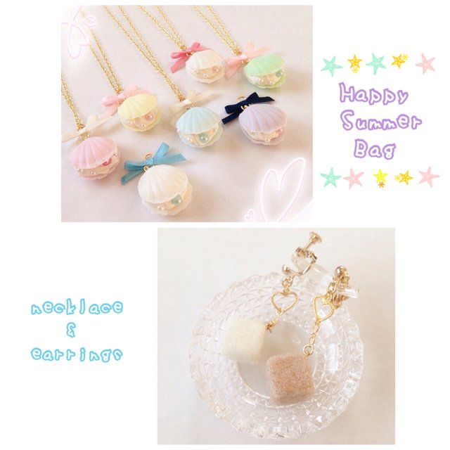Summer Bag シェルマカロンのネックレス 大人可愛い角砂糖のイヤリング ピアス2点セット ハンドメイドマーケット Minne Summer Bag シェルマカロンのネックレス 大人可愛い角砂糖のイヤリング ピアス2点セット ハンドメイドマーケット Minne