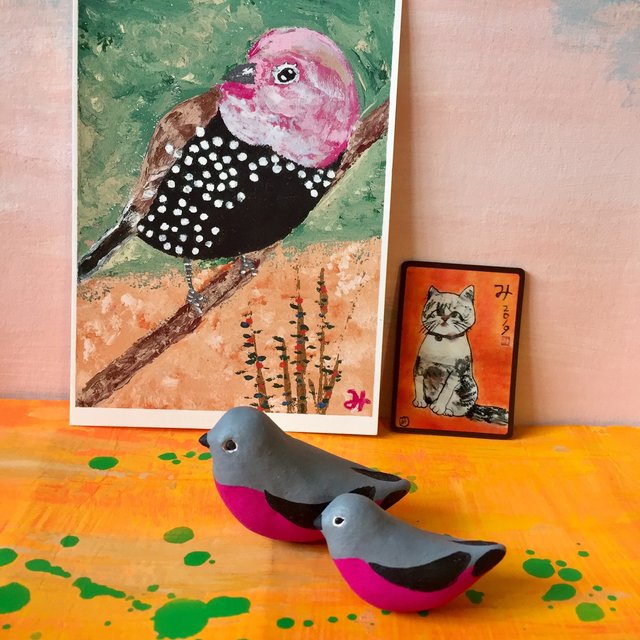 中小2羽ピンクロビン 9歳の絵から生まれた鳥ちゃんペア 鳥ポストカード ねこマグネット ハンドメイドマーケット Minne 中小2羽ピンクロビン 9歳の絵から生まれた鳥ちゃんペア 鳥ポストカード ねこマグネット ハンドメイドマーケット Minne