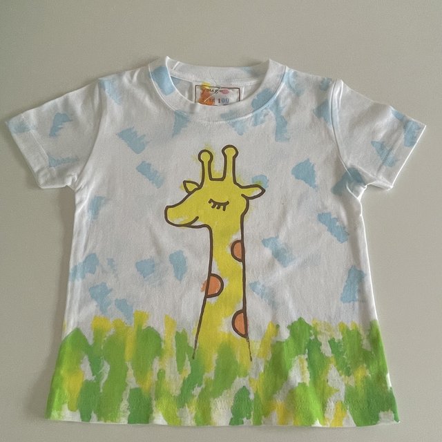 kidsTシャツ100cm「キリンと草原」100-210916-2