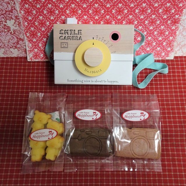 カメラ型の貼り箱に焼き菓子３種類詰め合わせ♪(*^▽^*)