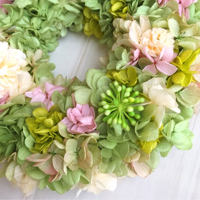 再々々販 プリザ紫陽花リース スプリンググリーン ハンドメイドマーケット Minne 再々々販 プリザ紫陽花リース スプリンググリーン ハンドメイドマーケット Minne