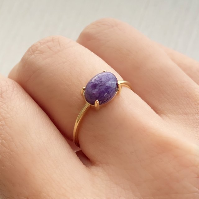 天然石　ロシア産　チャロアイト　AAA 爪留めリング　指輪