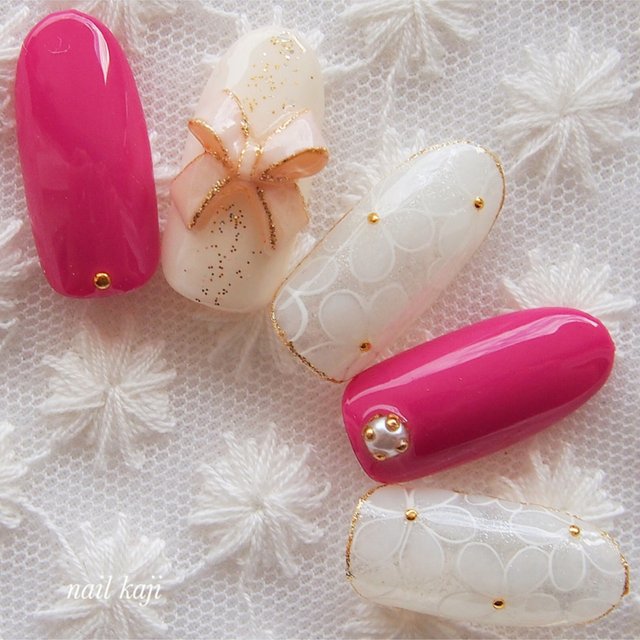 ネイルチップ フラワーネイル リボンネイル レース ハンドメイドマーケット Minne