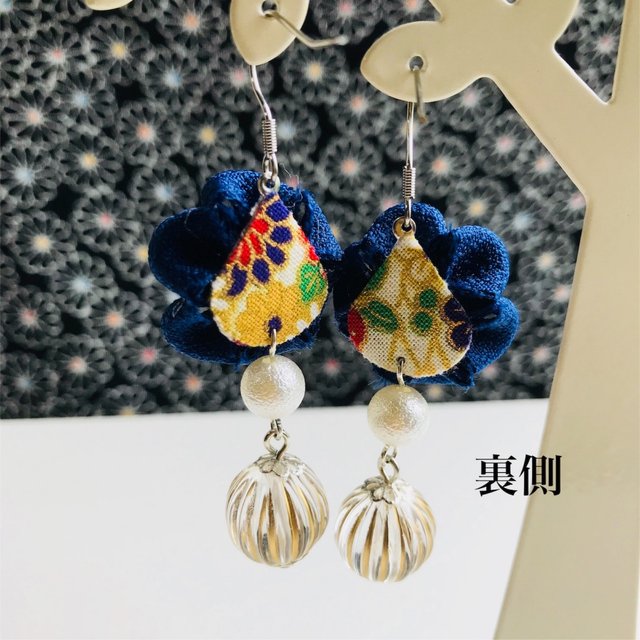 つまみ細工 スジ模様ビーズピアス ハンドメイドマーケット Minne つまみ細工 スジ模様ビーズピアス ハンドメイドマーケット Minne