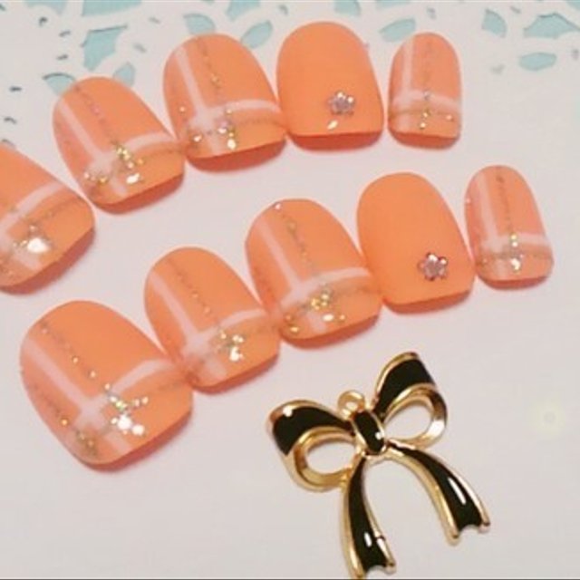 アプリコットオレンジ チェック柄 Nail Minne 日本最大級のハンドメイド 手作り通販サイト アプリコットオレンジ チェック柄 Nail Minne 日本最大級のハンドメイド 手作り通販サイト
