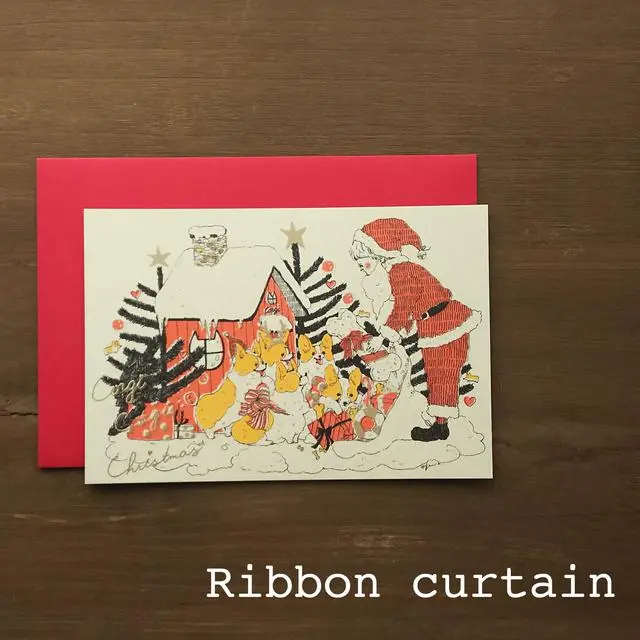 コーギーのクリスマスカード［サンタとトナカイ］