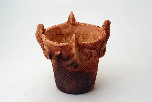 陶器製（4号ポット相当）縄文植木鉢 jomon-M-8406