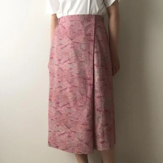 着物リメイク 巻きスカート ピンク