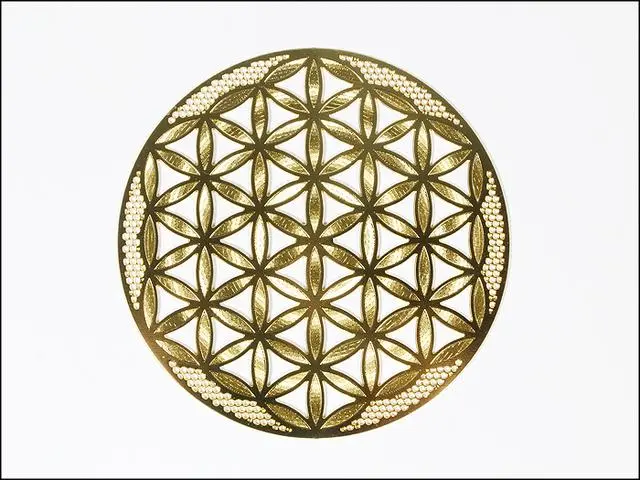 【エナジーカード フラワーオブライフ 活性化】(神聖幾何学に基づく真鍮プレート)オルゴナイト　ピラミッド型に入ります