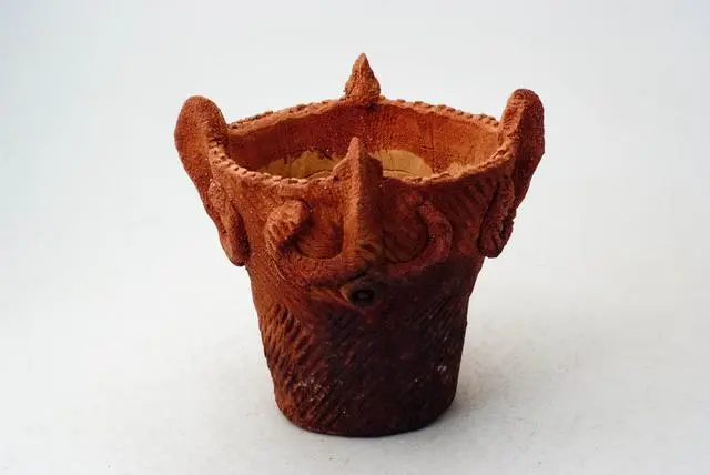 陶器製（4号ポット相当）縄文植木鉢 jomon-M-8407
