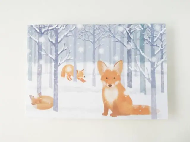 ポストカード「きつねと冬の森」