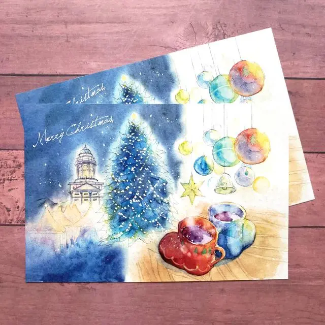 【ポストカード／2枚】水彩画 ドイツのクリスマスマーケット