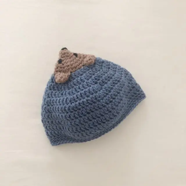 S・くまのとんがり帽子(ブルー・ウール製)